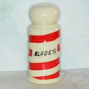Vintage Mid Century Barber Pole Razor Blade Holder Coin Bank Barbershop Decor